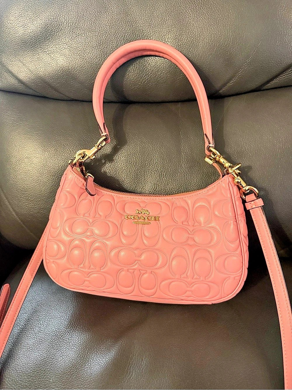 Pink Embossed leather Coach Teri Shoulder Bag